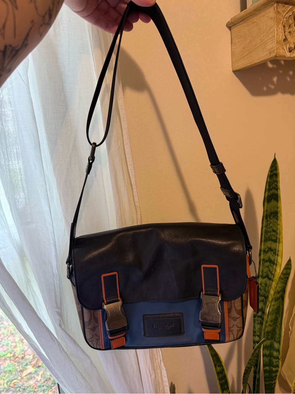 Coach Black, Brown & Orange Trim Signature Messenger Bag